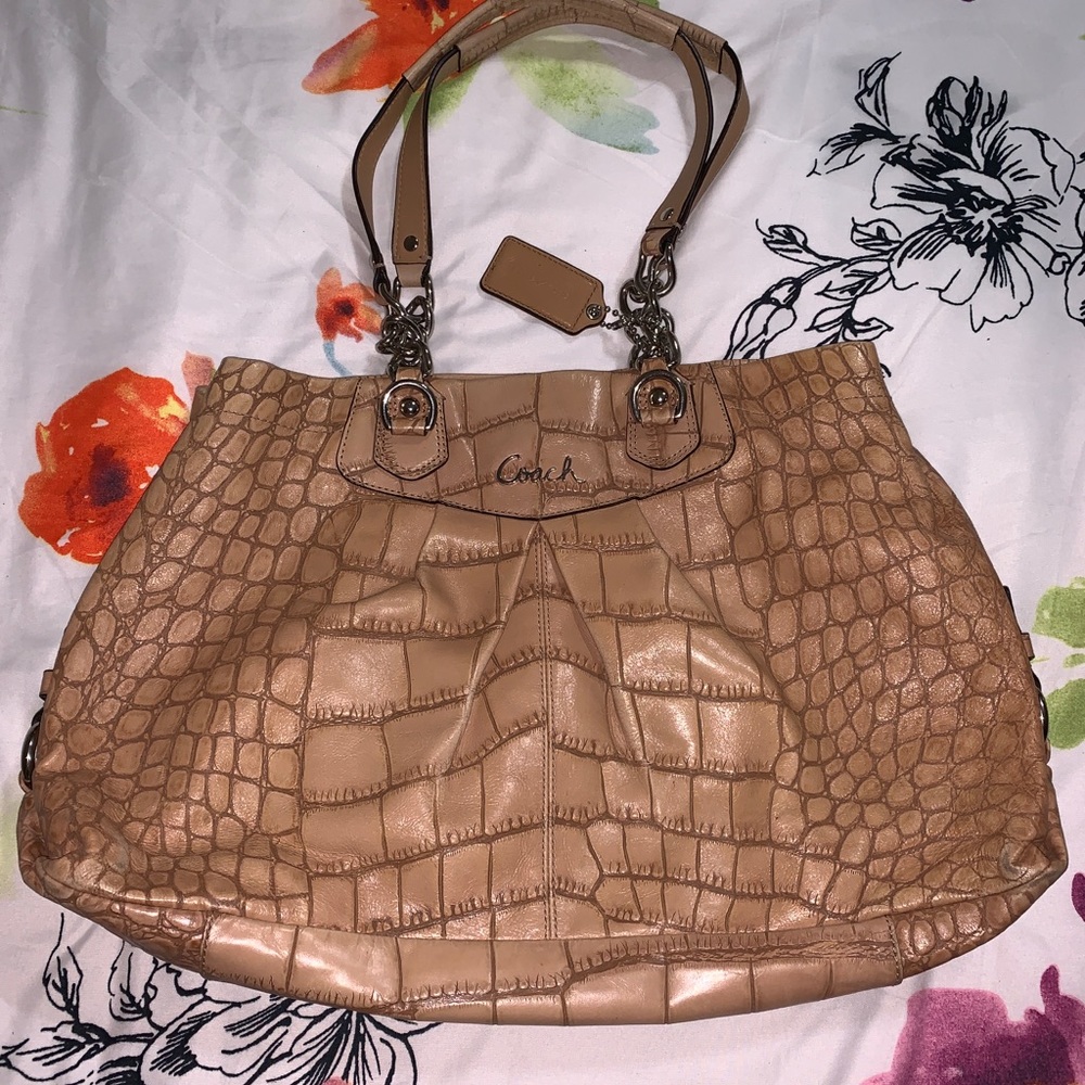 Coach tan alligator leather handbag purse